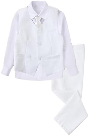 Boys 4 Piece Formal Suit Set Vest Pants Shirt Tie
