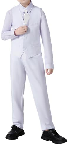Boys 4 Piece Formal Suit Set Vest Pants Shirt Tie