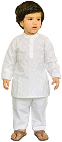 Flawnt Chikan Embroidery Cotton Kurta Set for Boys
