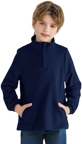 Warm Premium Boys Fleece Lined Quarter Zip Pullover 5-14 Years
