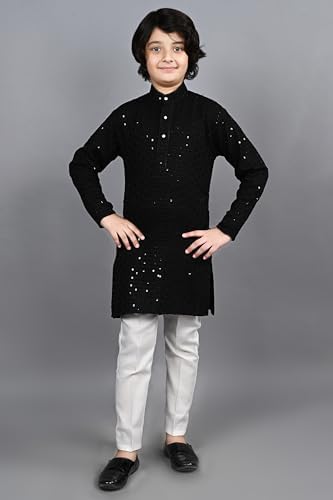 AHHAAAA Kids Indian Ethnic Full Sequin Embroidery Stitching Kurta Pajama Set