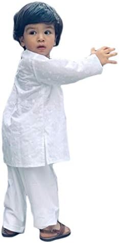 Flawnt Chikan Embroidery Cotton Kurta Set for Boys