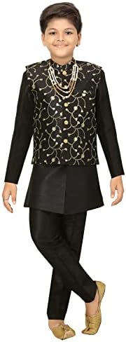 AHHAAAA Kids Ethnic Banarasi Silk Kurta and Pajama Set for Boys