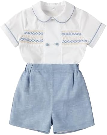 Twoflower Smocked-Cotton Toddler Boy Outfit Set Summer