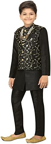 AHHAAAA Kids Ethnic Banarasi Silk Kurta and Pajama Set for Boys