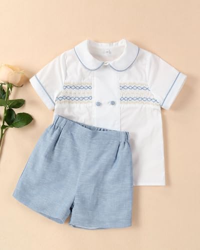 Twoflower Smocked-Cotton Toddler Boy Outfit Set Summer