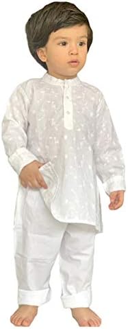Flawnt Chikan Embroidery Cotton Kurta Set for Boys