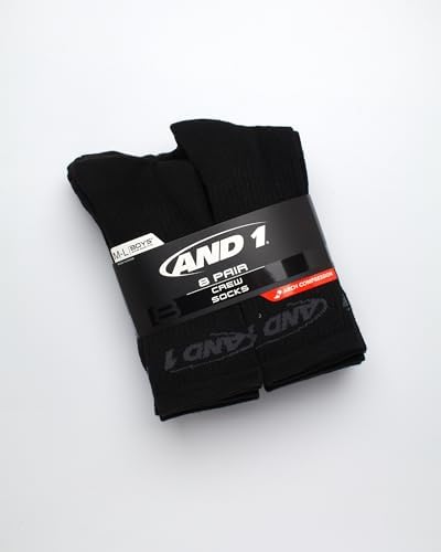 AND1 Boys Crew Socks 8 Pack Soft Athletic Mid Calf