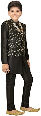 AHHAAAA Kids Ethnic Banarasi Silk Kurta and Pajama Set for Boys
