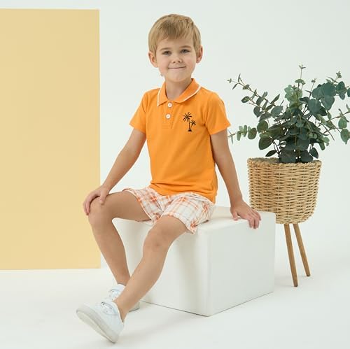 Kids Tween Boy Casual Polo Shirt and Plaid Shorts Set