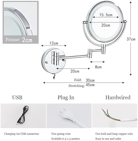 Wall-Mounted Light-Up Makeup Mirror with 360 Swivel and Touch Control