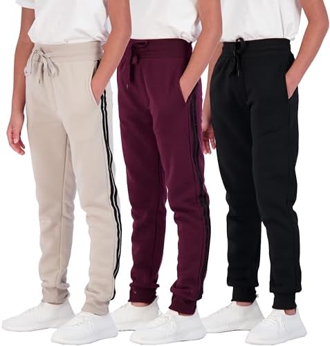Real Essentials Boys Cotton Active Fleece Jogger Sweatpants Comfortable Stylish 3-Pack