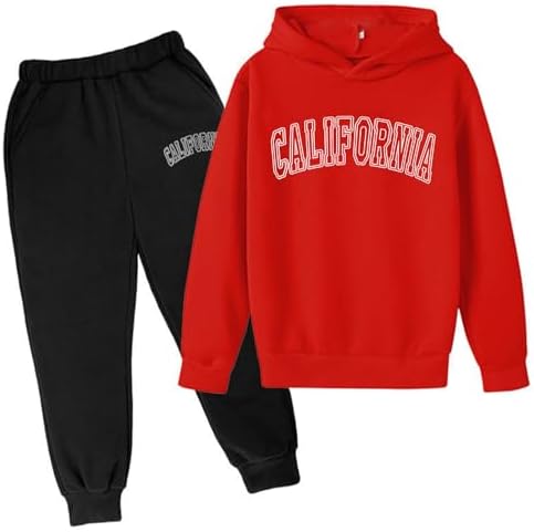 2 Piece Boys Tracksuit Set with Letter Print Hoodie Black Sweatpants