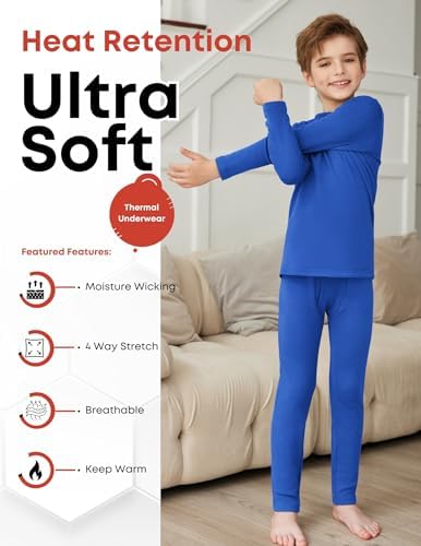 Arshiner Boys Thermal Underwear Set - Warm Fleece Long Johns for Winter