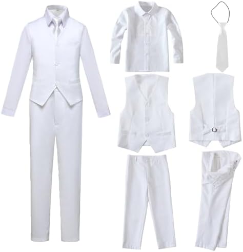Boys 4 Piece Formal Suit Set Vest Pants Shirt Tie