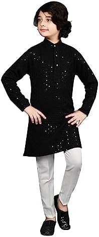 AHHAAAA Kids Indian Ethnic Full Sequin Embroidery Stitching Kurta Pajama Set