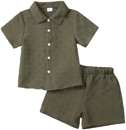 Toddler Boy Summer Outfits Button Down Shirt and Shorts Set 2PCS