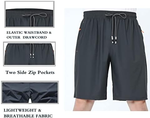 Boys Quick Dry Athletic Running Shorts with Zipper Pockets