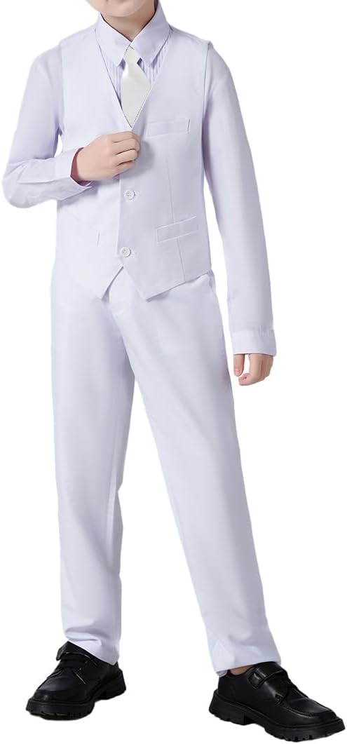 Boys 4 Piece Formal Suit Set Vest Pants Shirt Tie