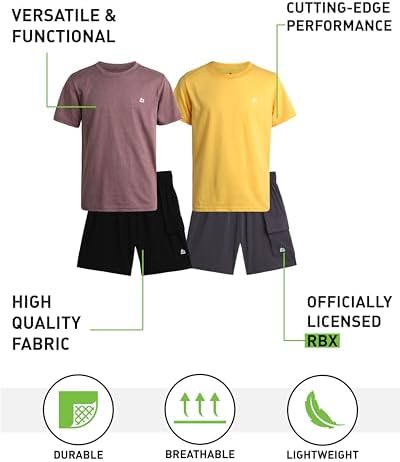 RBX Boys Active Shorts Set 4-Piece Summer Active Clothing Set