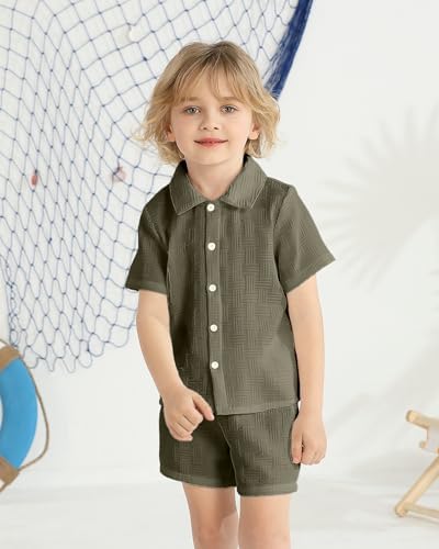 Toddler Boy Summer Outfits Button Down Shirt and Shorts Set 2PCS