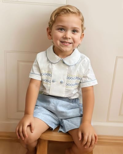 Twoflower Smocked-Cotton Toddler Boy Outfit Set Summer