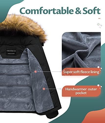 CREATMO US Boys Water Resistant Winter Coat Windbreaker Ski Jacket