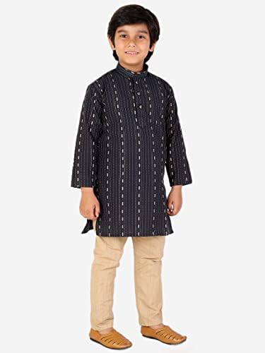 Boys Indian Kurta Set with Mandarin Collar and Thread Line Pattern