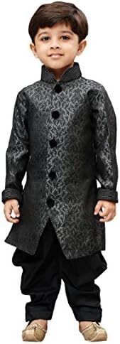 VASTRAMAY Boys Grey Silk Blend Sherwani Kurta Set