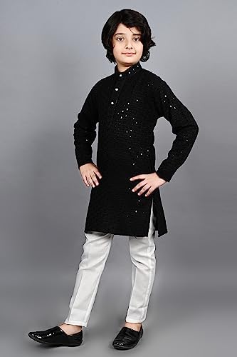 AHHAAAA Kids Indian Ethnic Full Sequin Embroidery Stitching Kurta Pajama Set