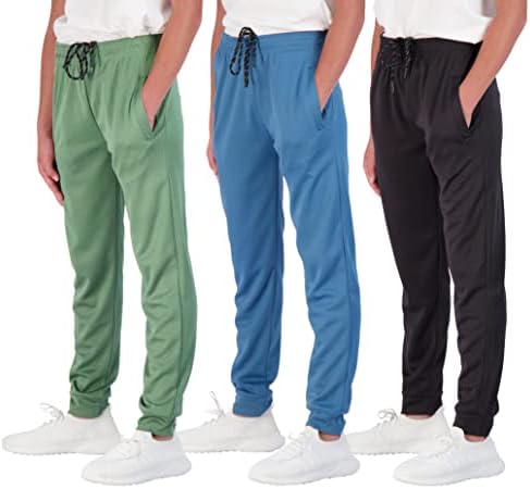 Real Essentials 3-Pack Boys Mesh Active Jogger Pants with Pockets