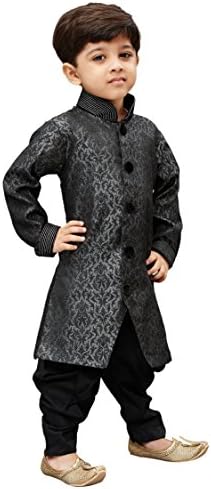 VASTRAMAY Boys Grey Silk Blend Sherwani Kurta Set