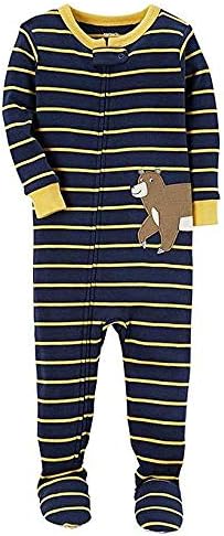 Carters Boys Navy Striped Grizzly Bear Cotton Footed Pajama Sleeper 5T