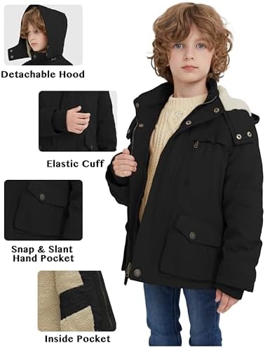 WenVen Boys Winter Thicken Cotton Coat with Sherpa Lining