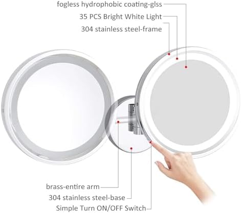 Touch Dimming LED Makeup Mirror with 10X Magnification