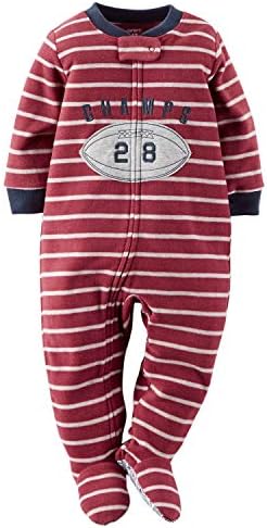 Carters Boys Footed 1 Piece Fleece Sleeper Pajamas Red Stripe Football