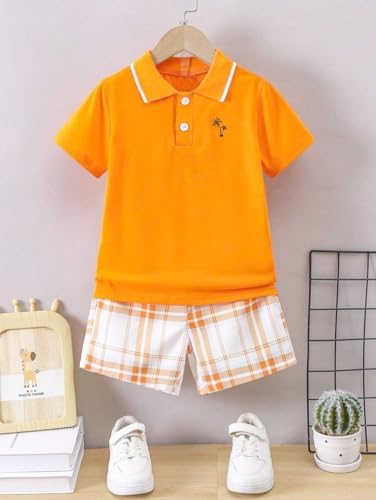 Kids Tween Boy Casual Polo Shirt and Plaid Shorts Set