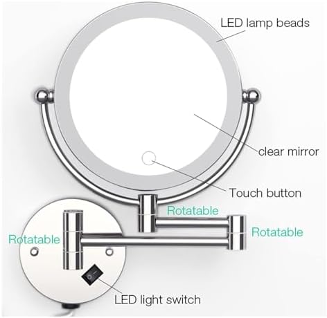 Wall-Mounted Light-Up Makeup Mirror with 360 Swivel and Touch Control