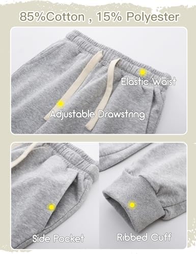 Flygo 3-Pack Comfortable Boys and Girls Jogger sweatpants