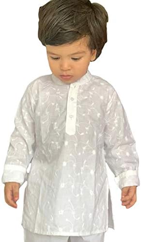 Flawnt Chikan Embroidery Cotton Kurta Set for Boys