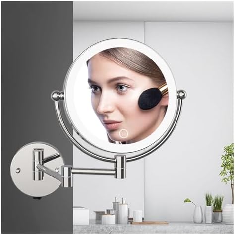 Wall-Mounted Lighted Makeup Mirror with Touch Sensor and Extendable Arm