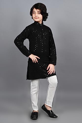 AHHAAAA Kids Indian Ethnic Full Sequin Embroidery Stitching Kurta Pajama Set