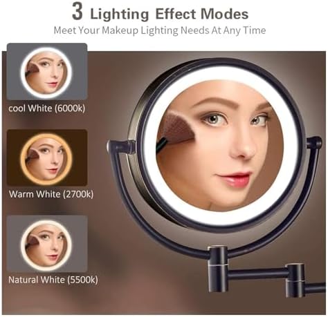Wall-Mounted Lighted Makeup Mirror with Touch Sensor and Extendable Arm