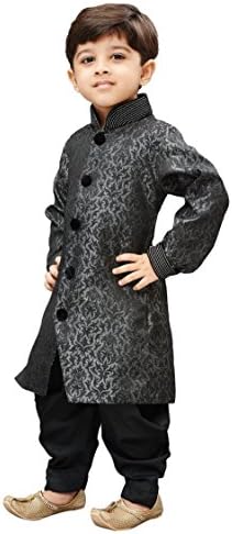 VASTRAMAY Boys Grey Silk Blend Sherwani Kurta Set