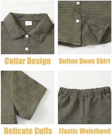 Toddler Boy Summer Outfits Button Down Shirt and Shorts Set 2PCS