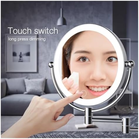 Wall-Mounted Lighted Makeup Mirror with Touch Sensor and Extendable Arm