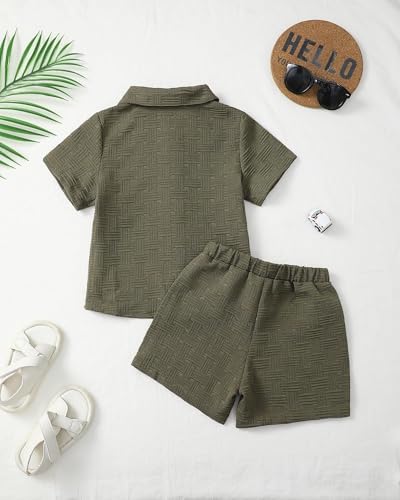 Toddler Boy Summer Outfits Button Down Shirt and Shorts Set 2PCS