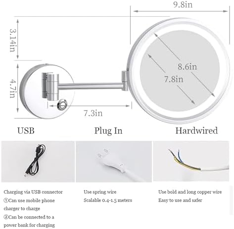 Touch Dimming LED Makeup Mirror with 10X Magnification