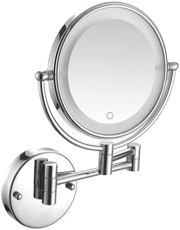 Wall-Mounted Lighted Makeup Mirror with Touch Sensor and Extendable Arm