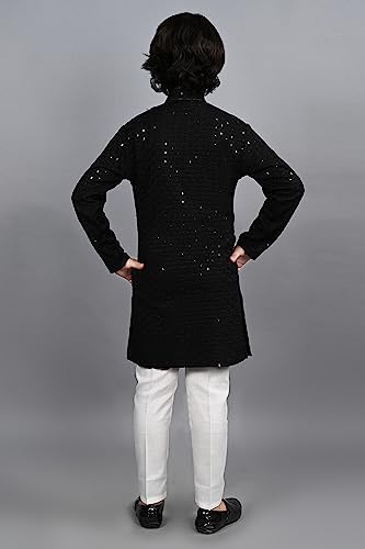 AHHAAAA Kids Indian Ethnic Full Sequin Embroidery Stitching Kurta Pajama Set